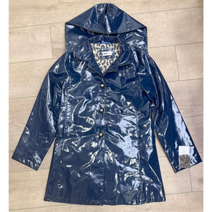 NWT JANE POST TEAL ICONIC PRINCESS RAIN SLICKER COAT RAINCOAT JACKET SZ XS